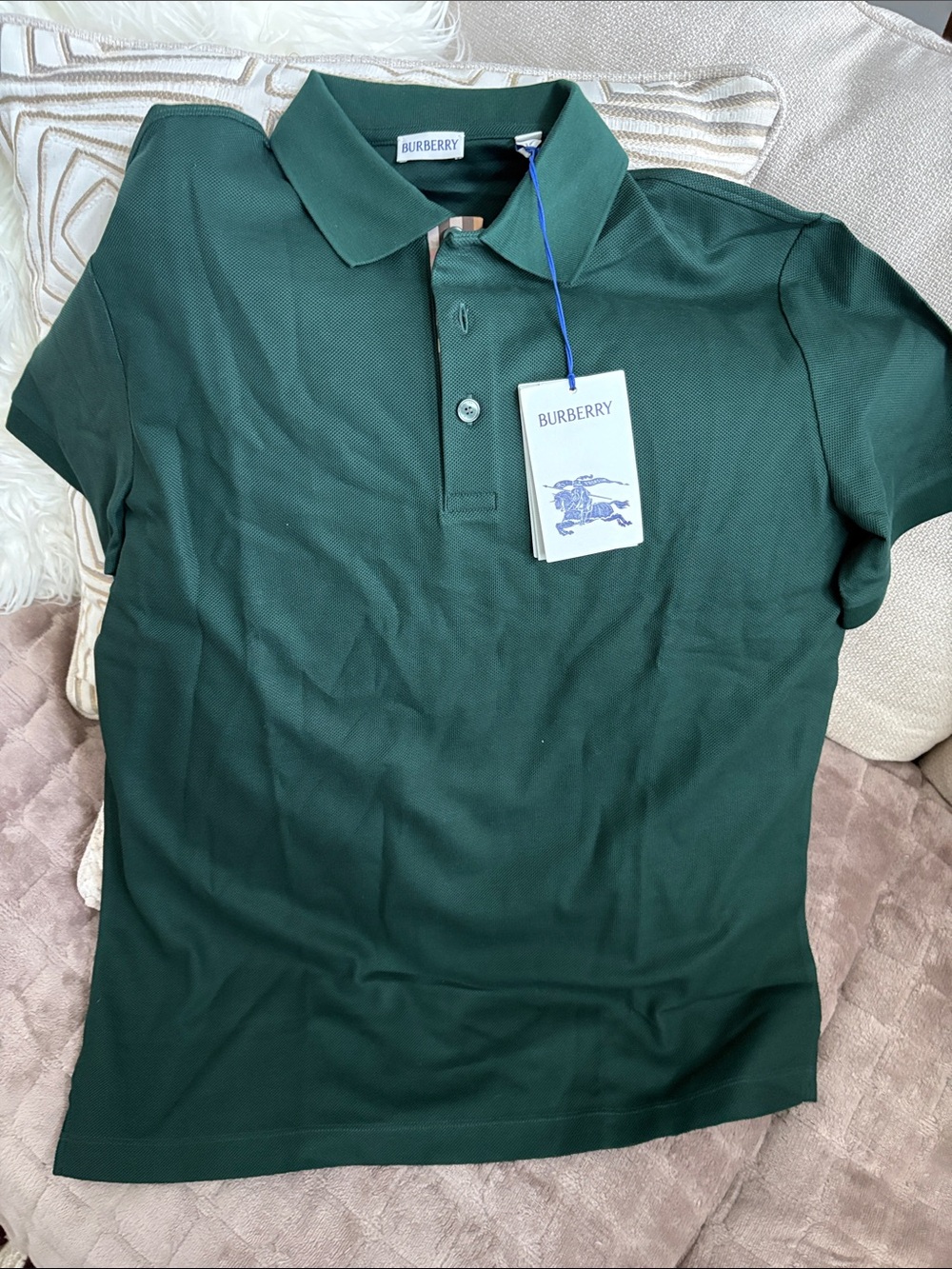 Burberry Men's Forest Green Polo Shirt with Tag